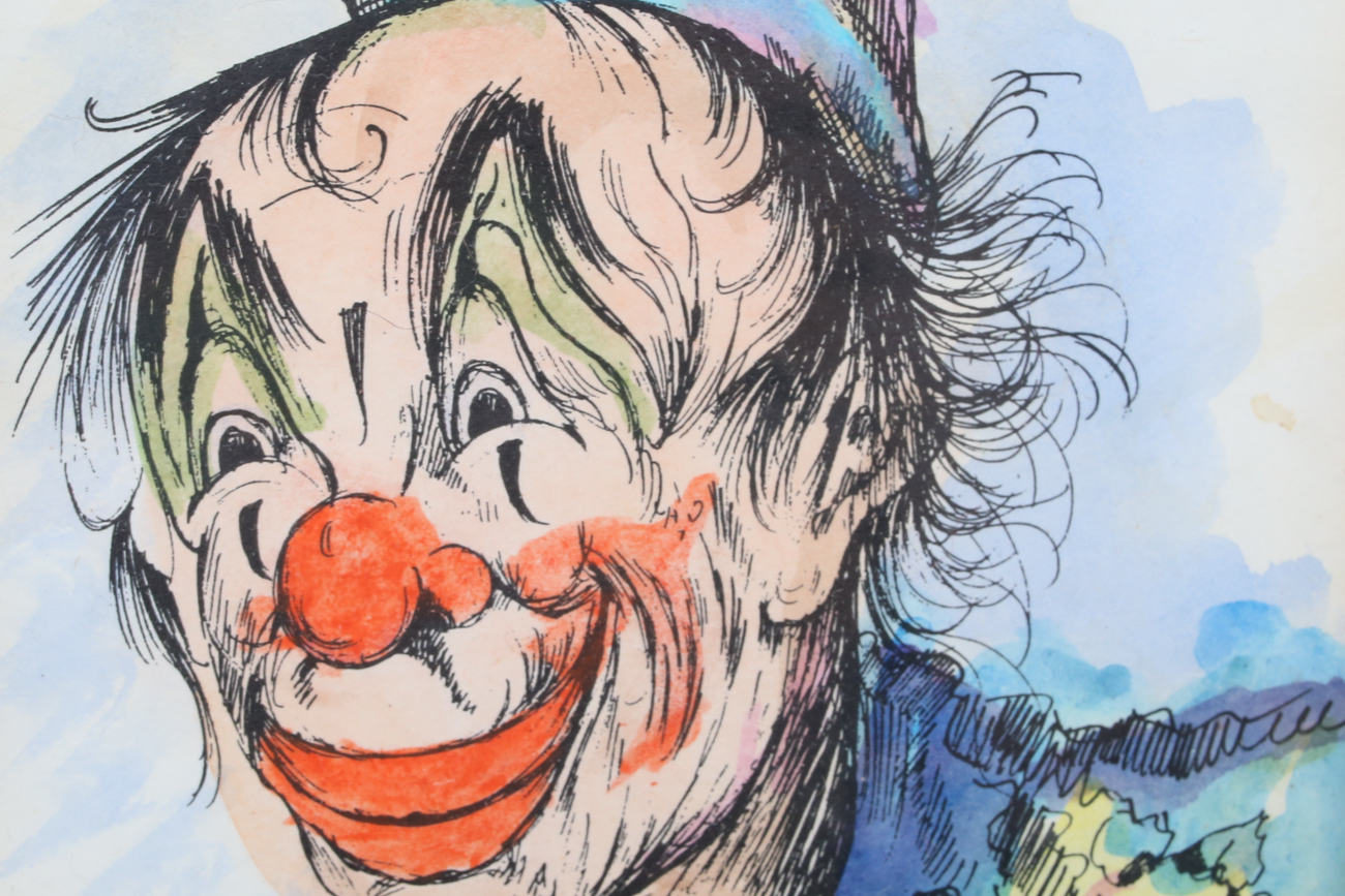 Pair of Hand-Colored Signed Louis Spiegel Clown Lithographs