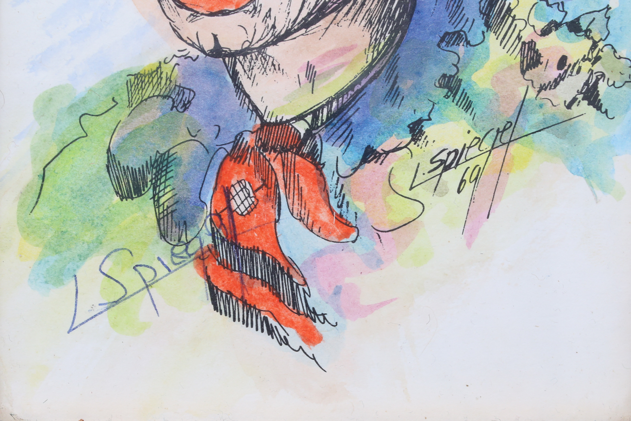 Pair of Hand-Colored Signed Louis Spiegel Clown Lithographs