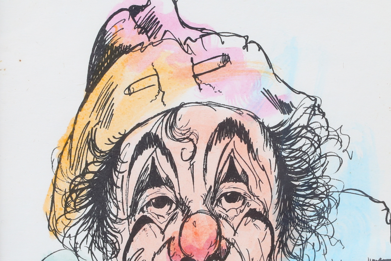 Pair of Hand-Colored Signed Louis Spiegel Clown Lithographs