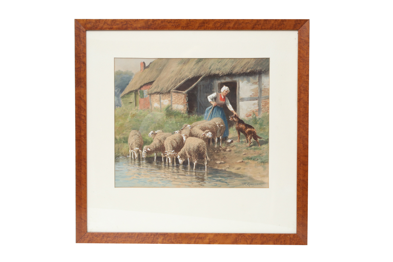 Antique Chromolithograph of a Dutch Barnyard