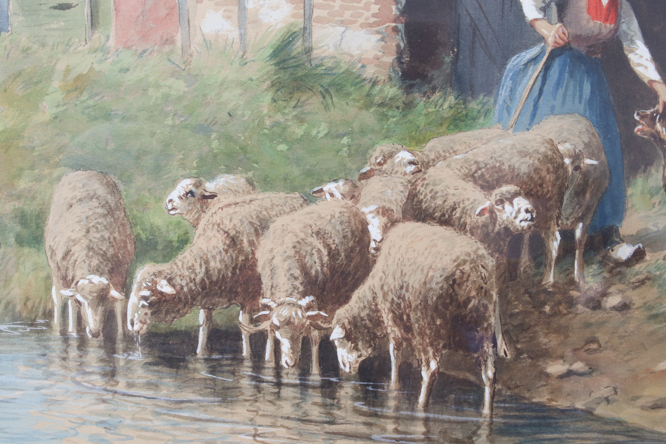 Antique Chromolithograph of a Dutch Barnyard