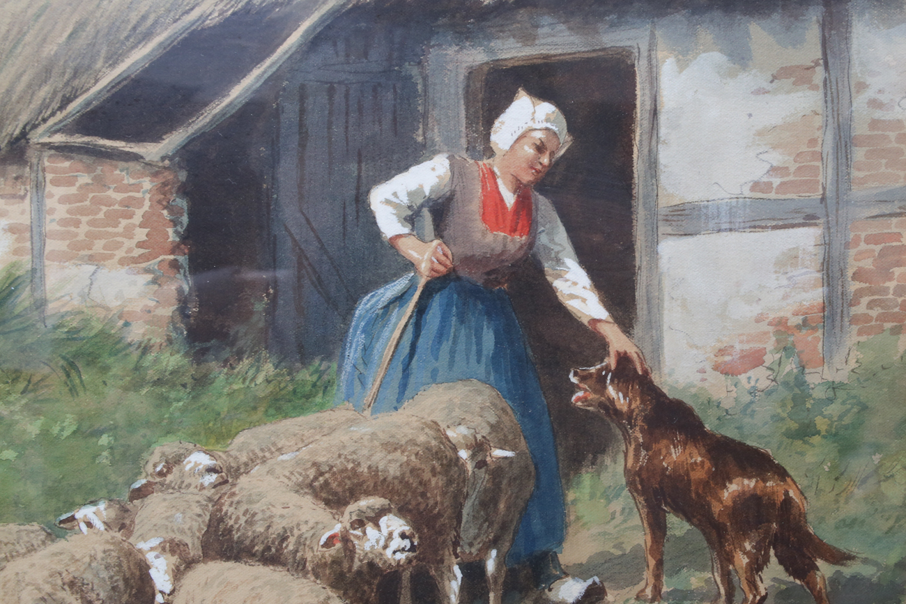 Antique Chromolithograph of a Dutch Barnyard