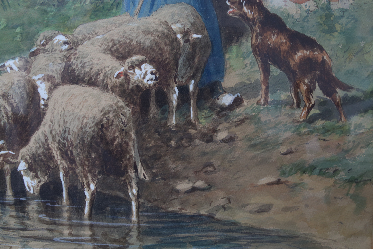 Antique Chromolithograph of a Dutch Barnyard