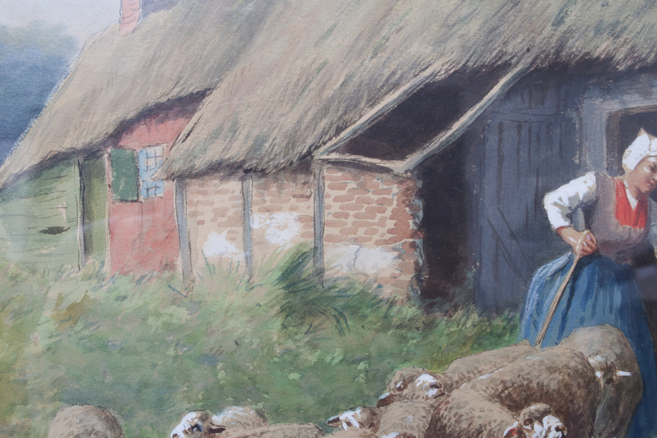 Antique Chromolithograph of a Dutch Barnyard