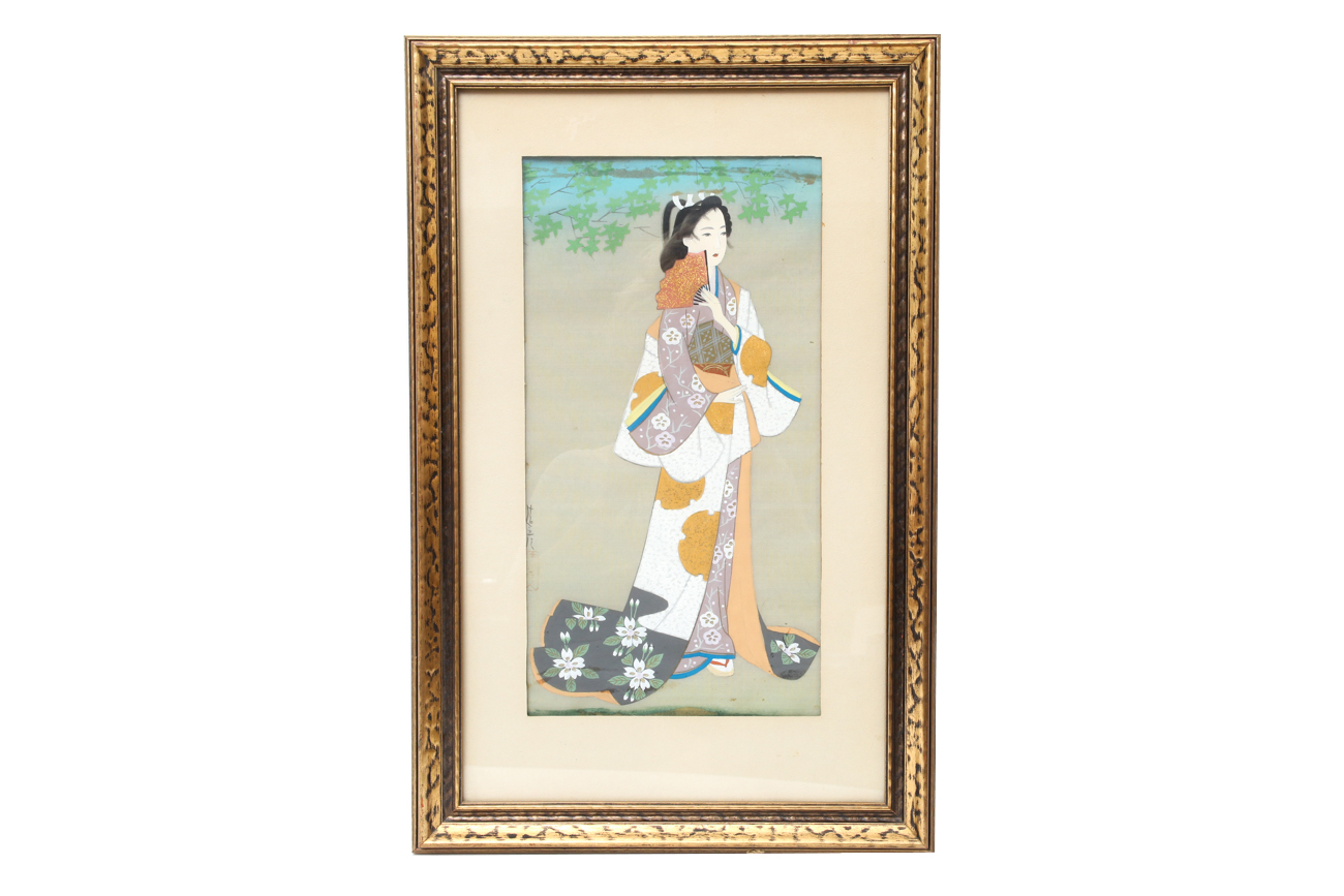 Japanese Gouache Watercolor Painting on Silk
