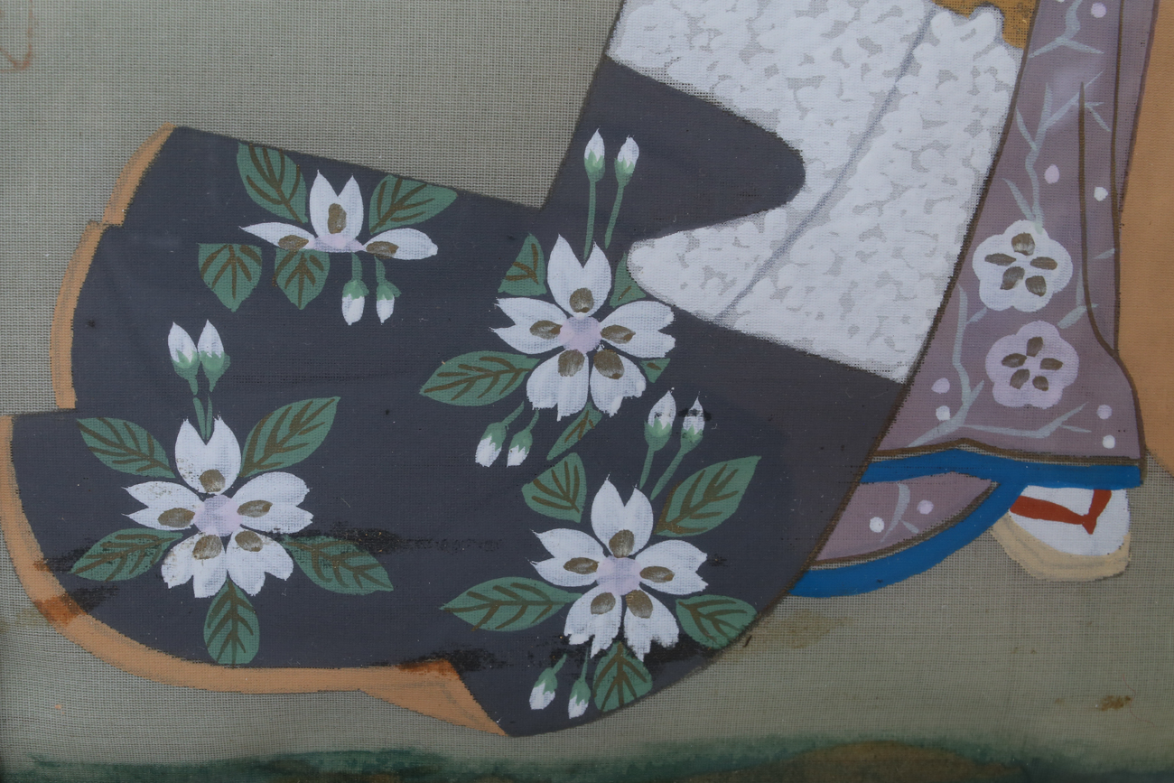 Japanese Gouache Watercolor Painting on Silk