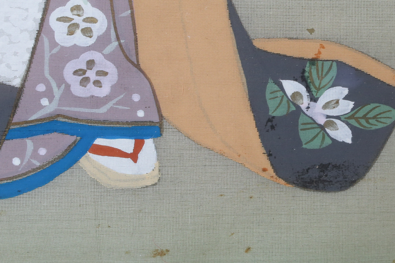 Japanese Gouache Watercolor Painting on Silk