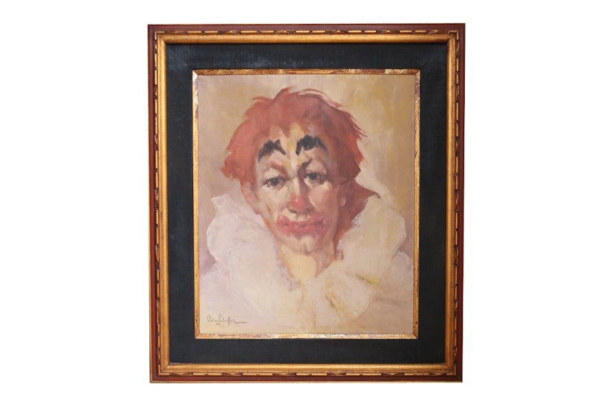 Signed Original Oil Painting of a Clown