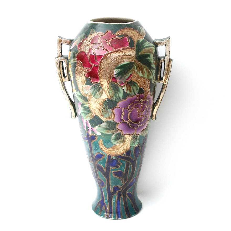 Antique Art Nouveau Peony Vase