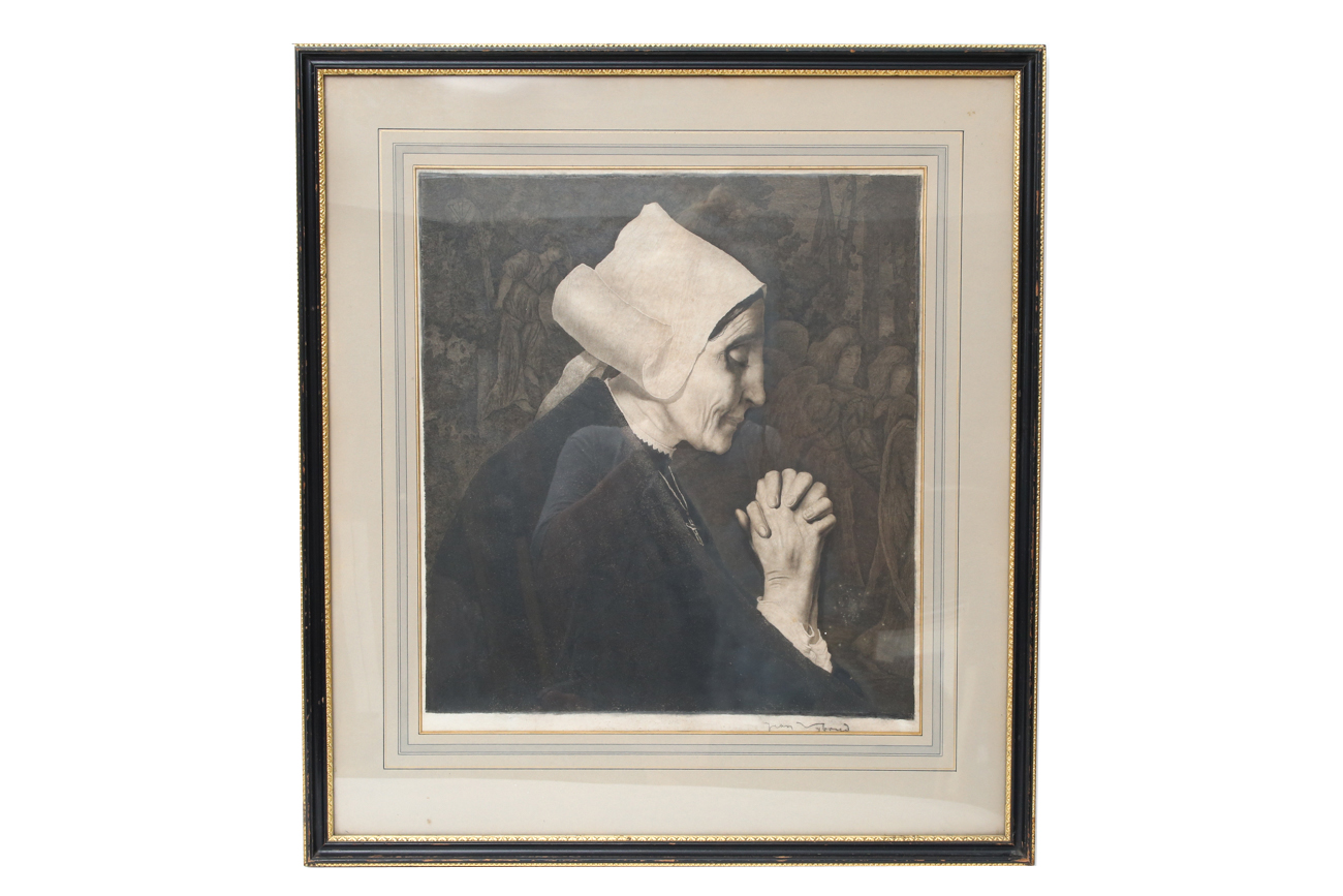 Original Jean Vyboud Engraving "Bretonne in Prayer"