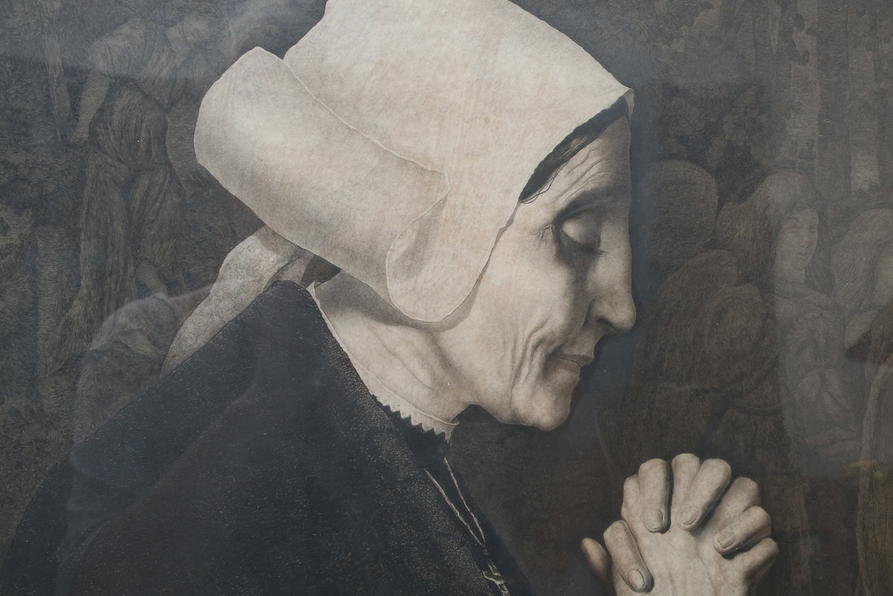Original Jean Vyboud Engraving "Bretonne in Prayer"