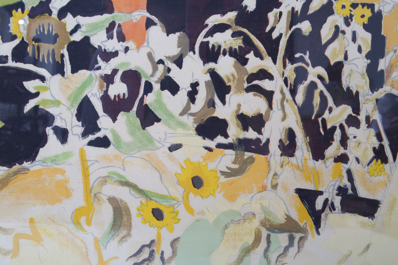 Original Charles Ephraim Burchfield "Sunflowers and Red Barn" Serigraph