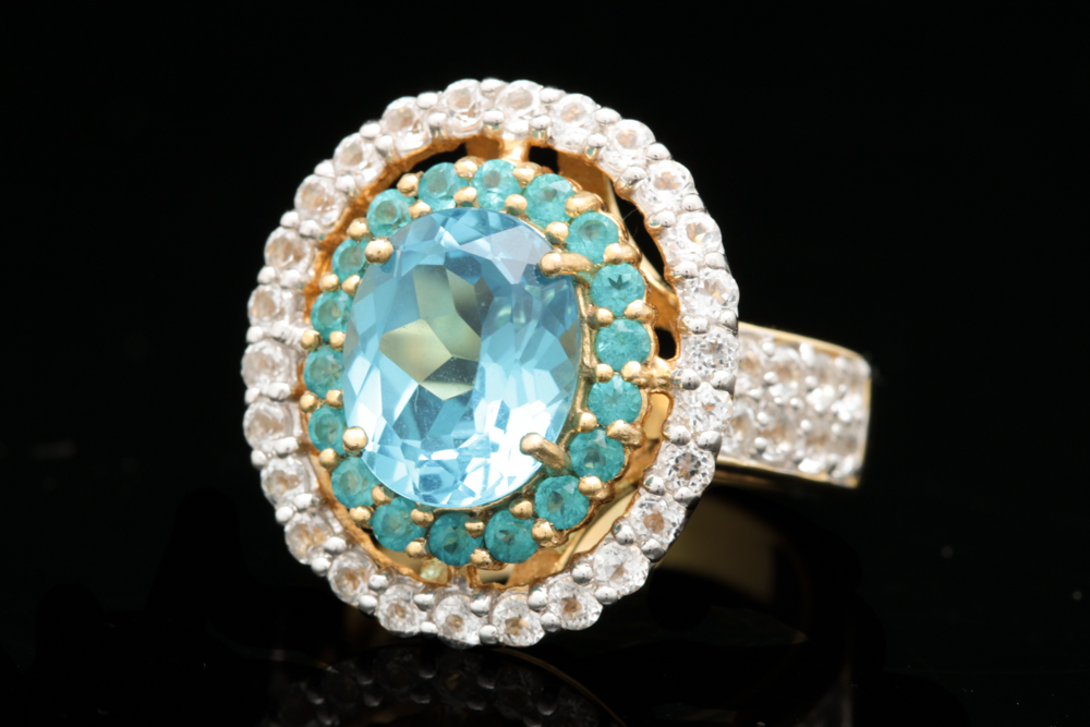 Robert Manse Vermeil, Blue Topaz, Coated Blue Topaz and White Topaz Ring