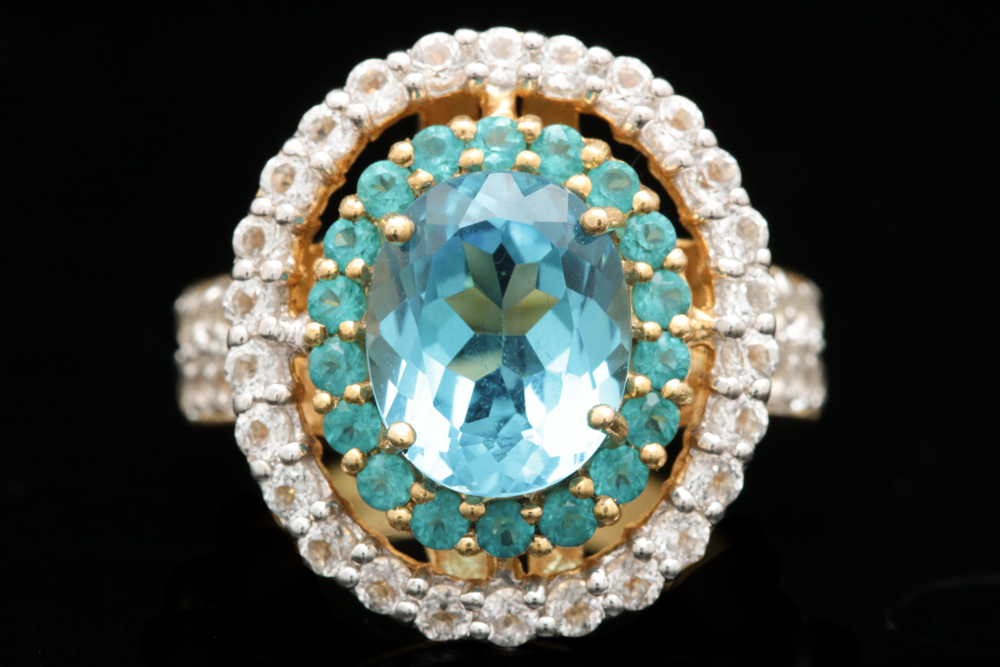 Robert Manse Vermeil, Blue Topaz, Coated Blue Topaz and White Topaz Ring