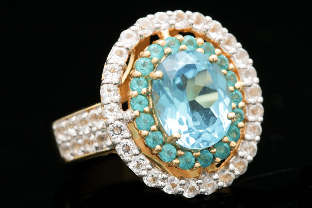 Robert Manse Vermeil, Blue Topaz, Coated Blue Topaz and White Topaz Ring