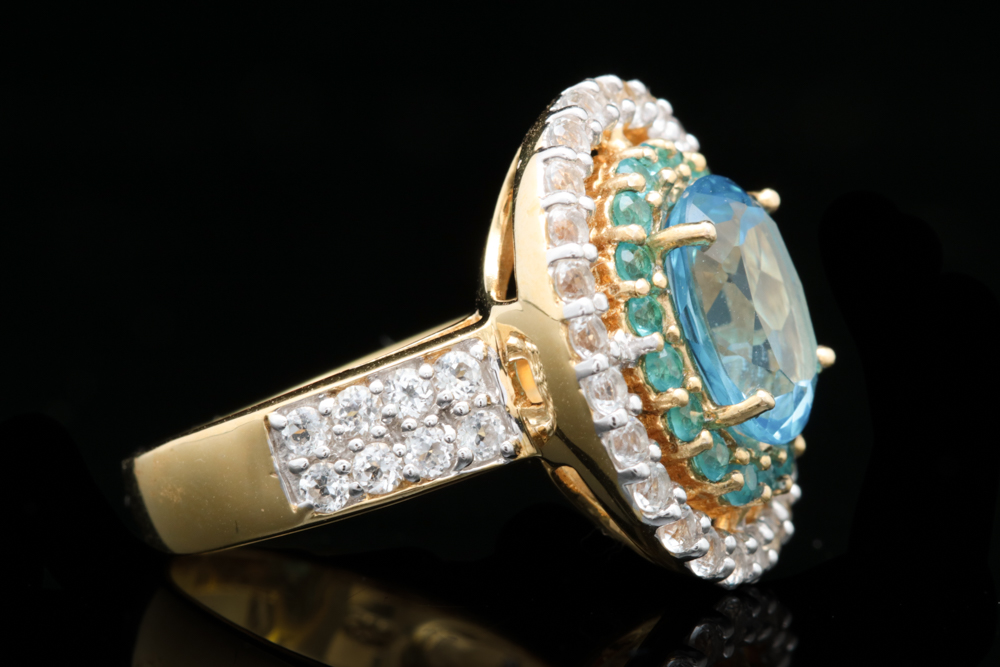 Robert Manse Vermeil, Blue Topaz, Coated Blue Topaz and White Topaz Ring