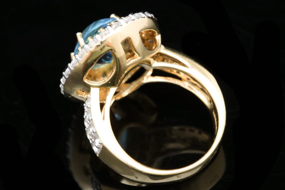 Robert Manse Vermeil, Blue Topaz, Coated Blue Topaz and White Topaz Ring