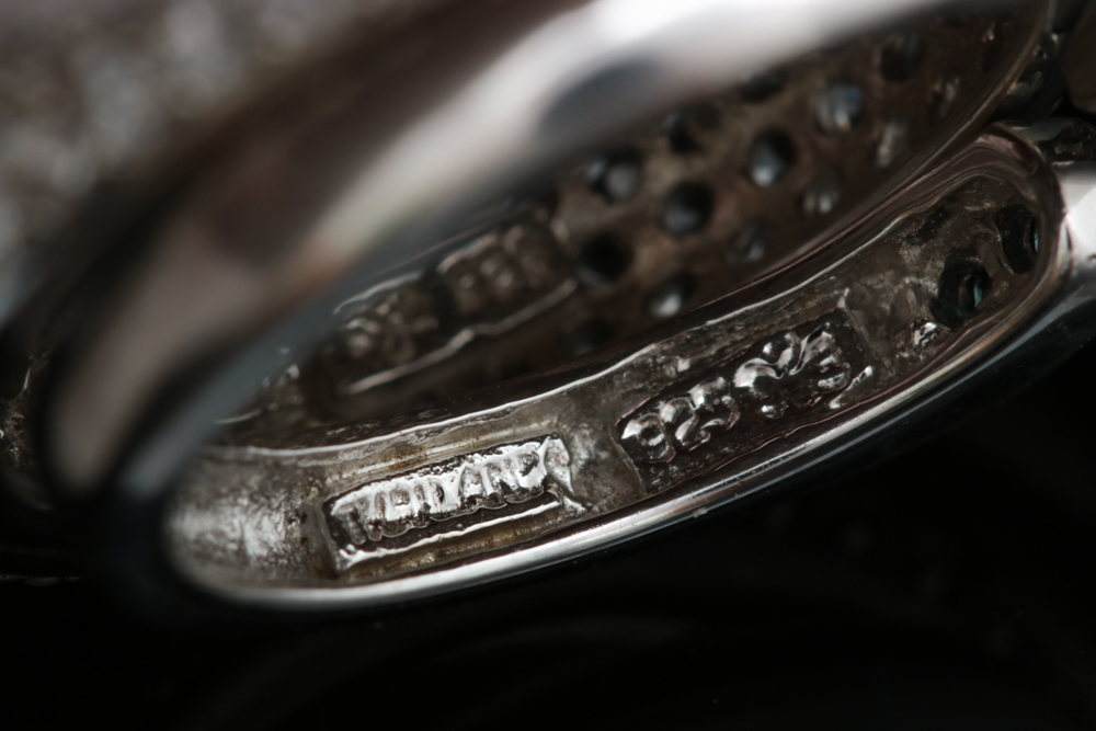 Sterling Silver, Irradiated Diamond and White Zircon Ring