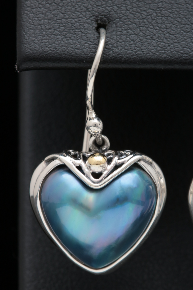 Robert Manse Sterling Silver, 18K Gold  and Heart-Shaped Mother of Pearl Dangle Earrings