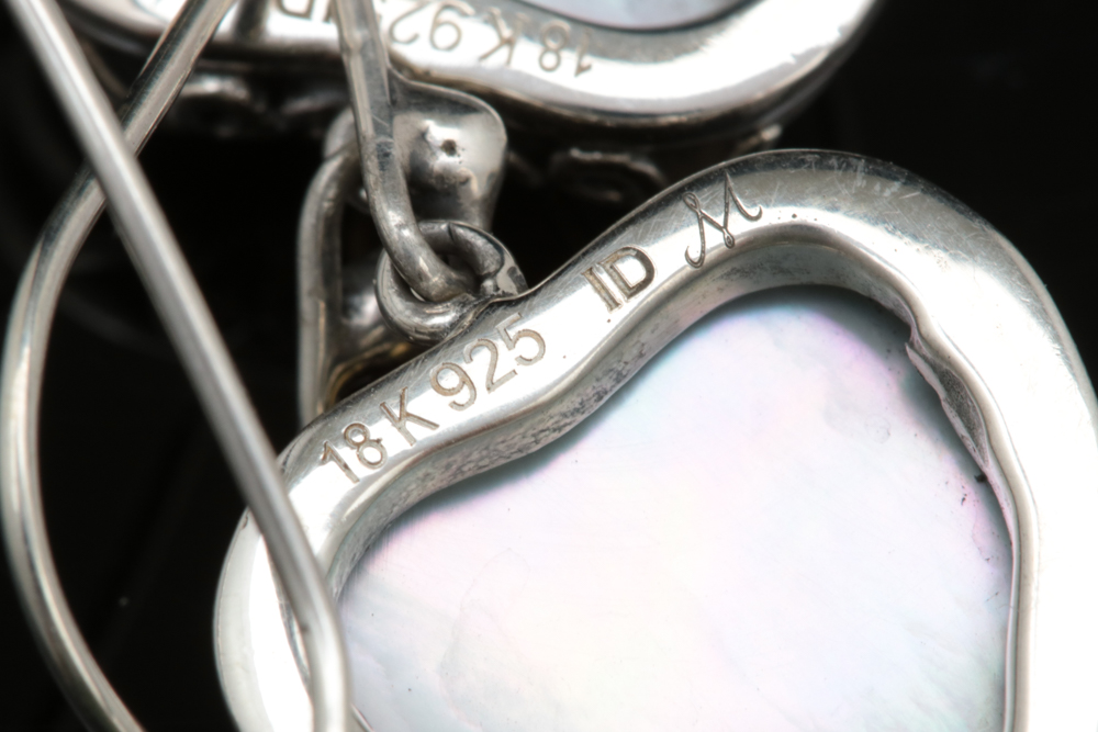 Robert Manse Sterling Silver, 18K Gold  and Heart-Shaped Mother of Pearl Dangle Earrings