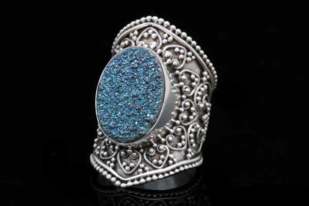 Sterling Silver and Druzy Quartz Ring