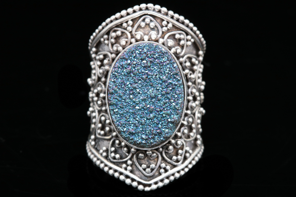 Sterling Silver and Druzy Quartz Ring