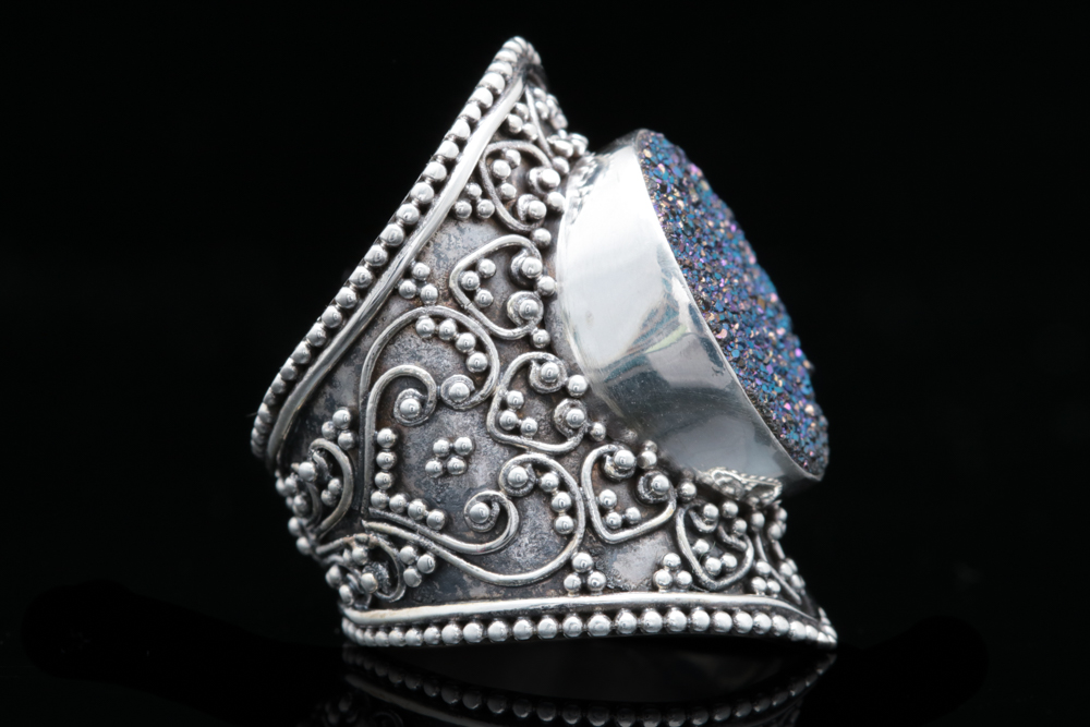 Sterling Silver and Druzy Quartz Ring