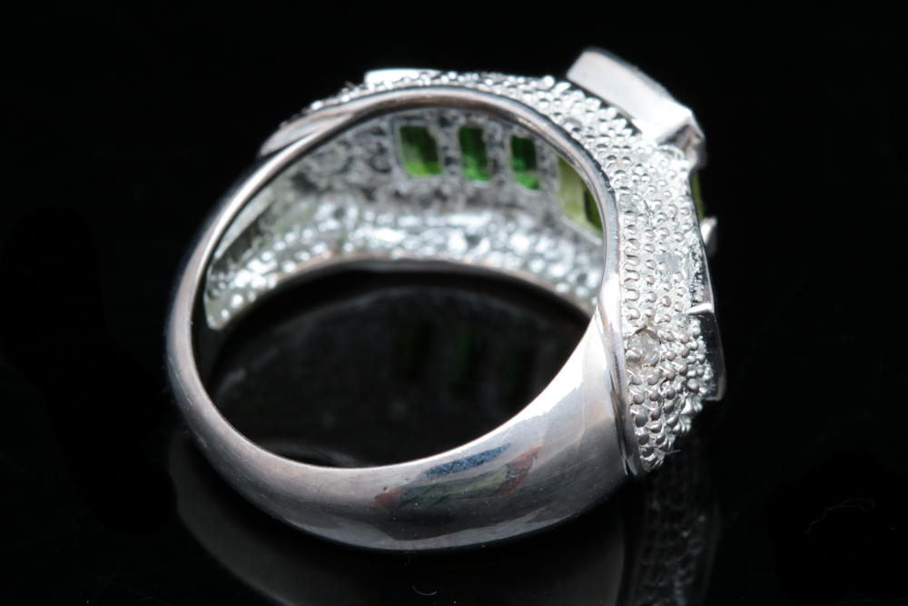 Sterling Silver, Chrome Diopside, Peridot and Diamond Ring