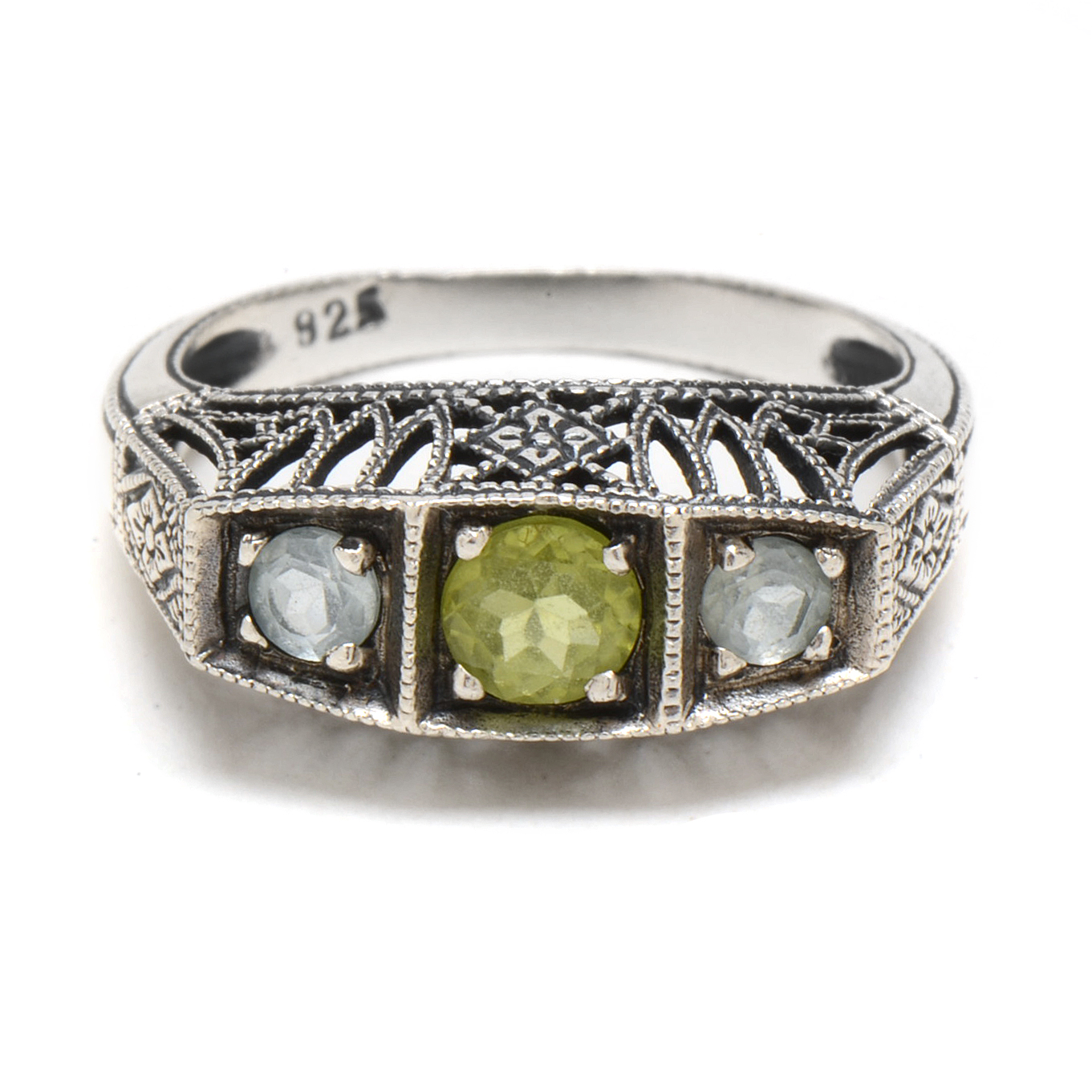 Sterling Silver Peridot and Blue Topaz Ring