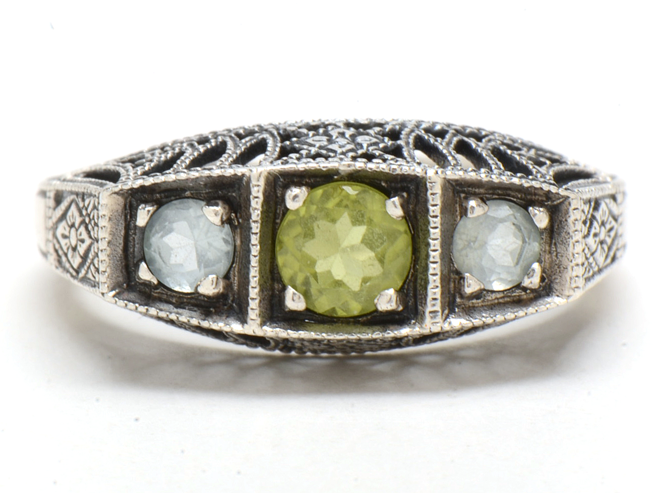 Sterling Silver Peridot and Blue Topaz Ring