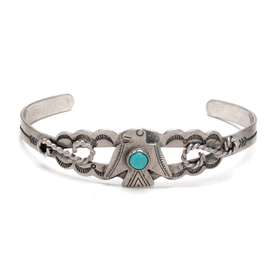 Sterling Silver and Turquoise Thunderbird Cuff Bracelet