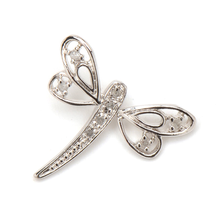 Sterling Silver Diamond Dragonfly Figural Pendant
