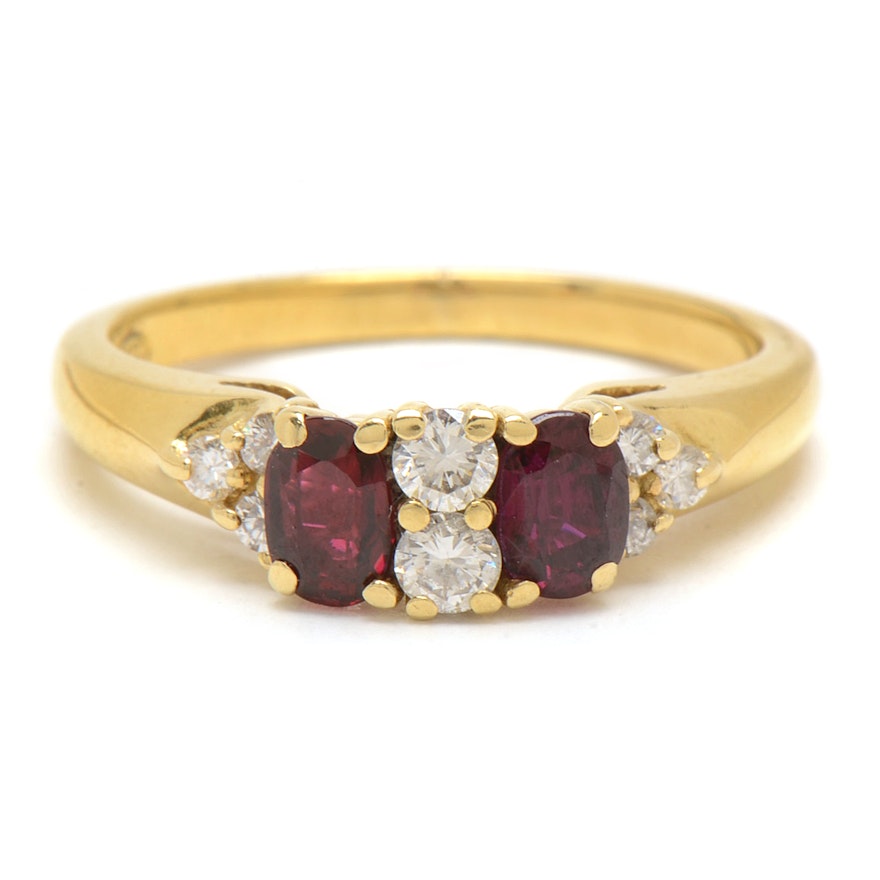 18K Yellow Gold Natural Ruby Diamond Fashion Ring