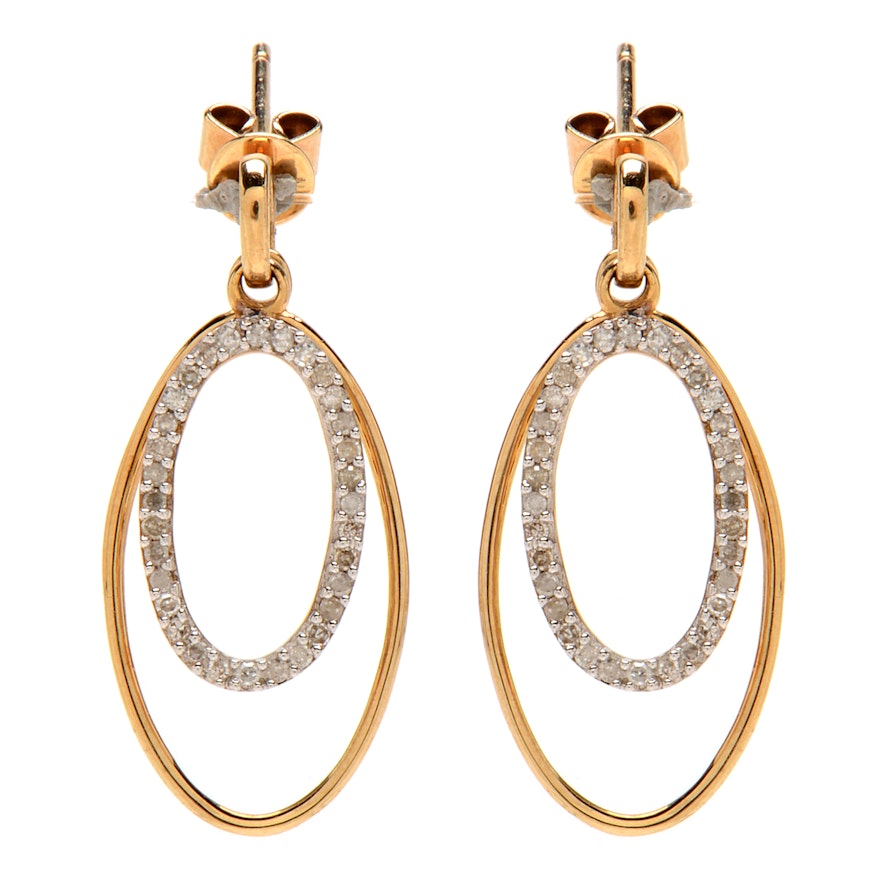 Pair of 10K Yellow Gold Diamond Dangle Earrings