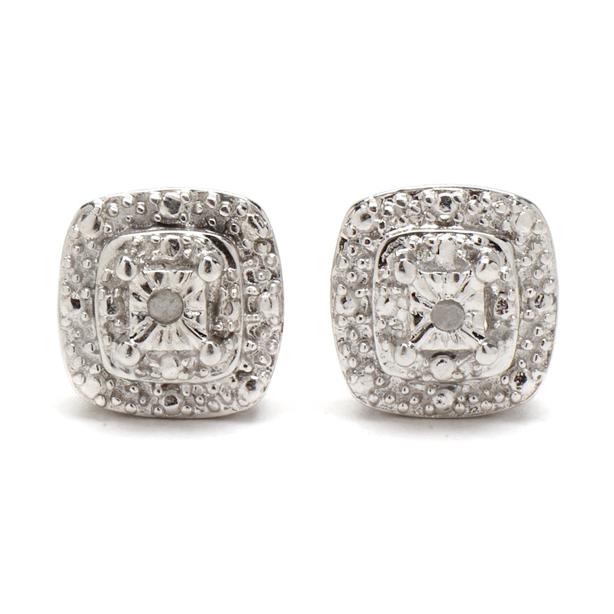 Pair of Silver Tone Diamond Stud Earrings