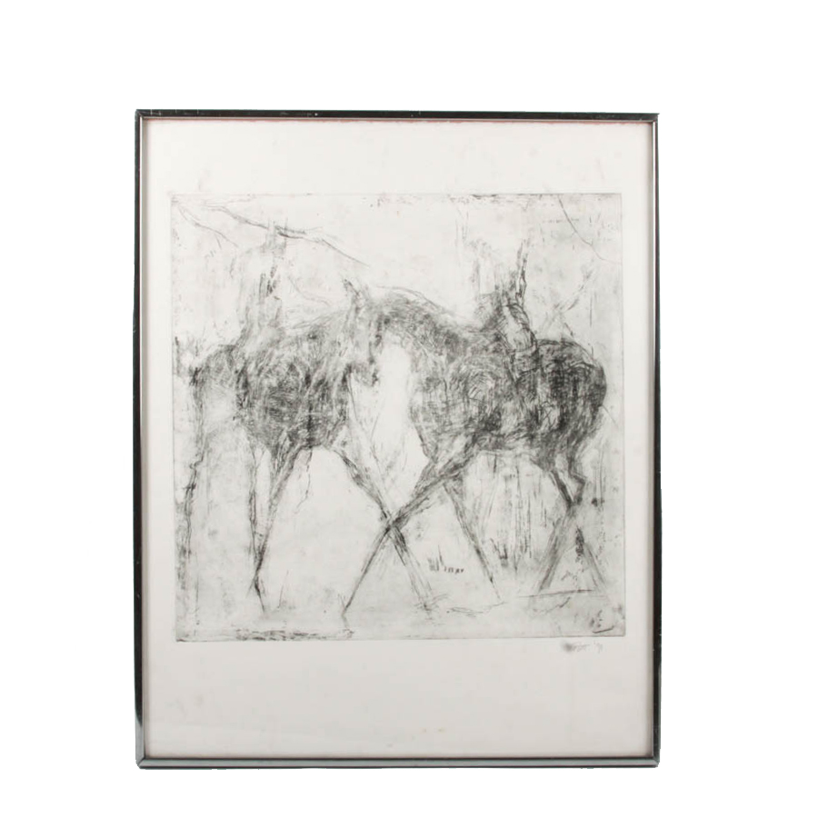 Signed Horse Etching