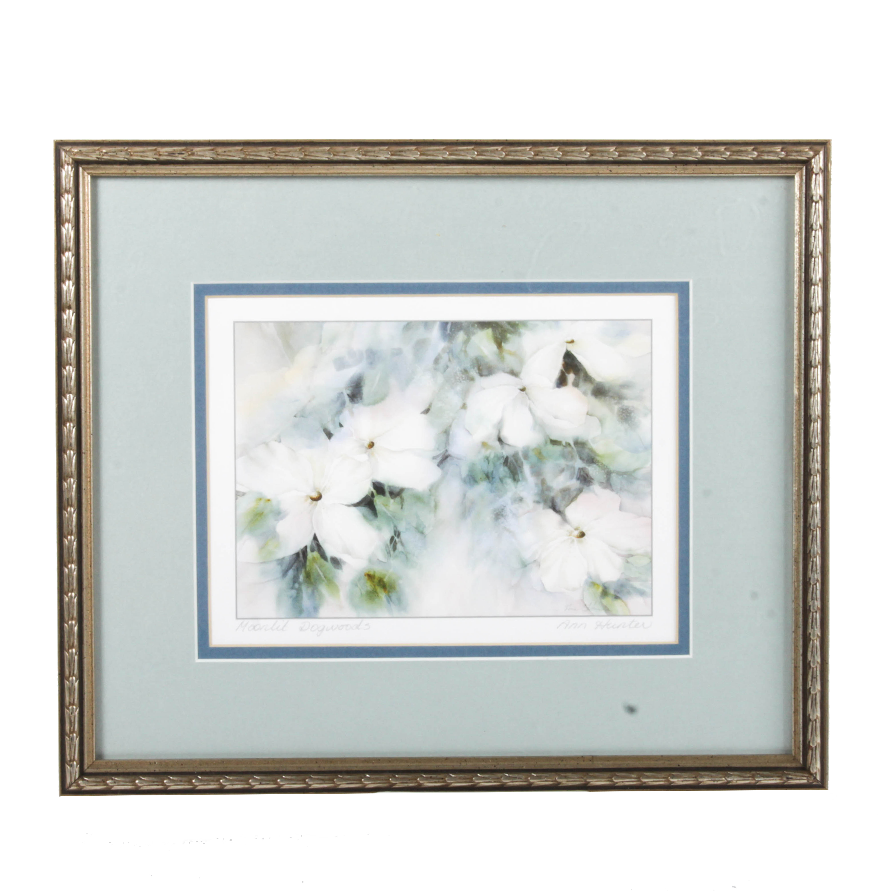 Anne Hunter Offset Lithograph "Moonlit Dogwoods"