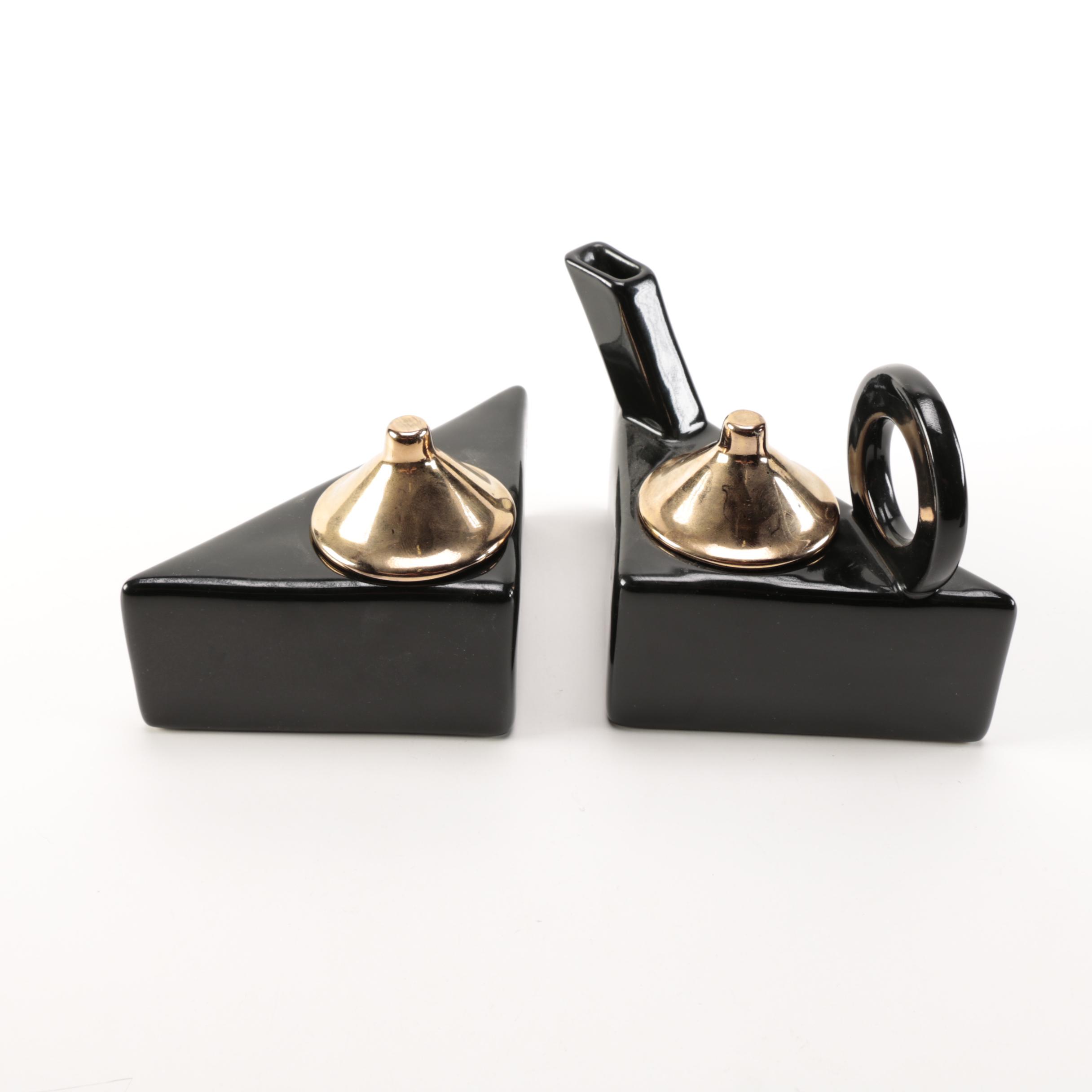Triangular Black and Gold Tone Ceramic Cream and Sugar Set