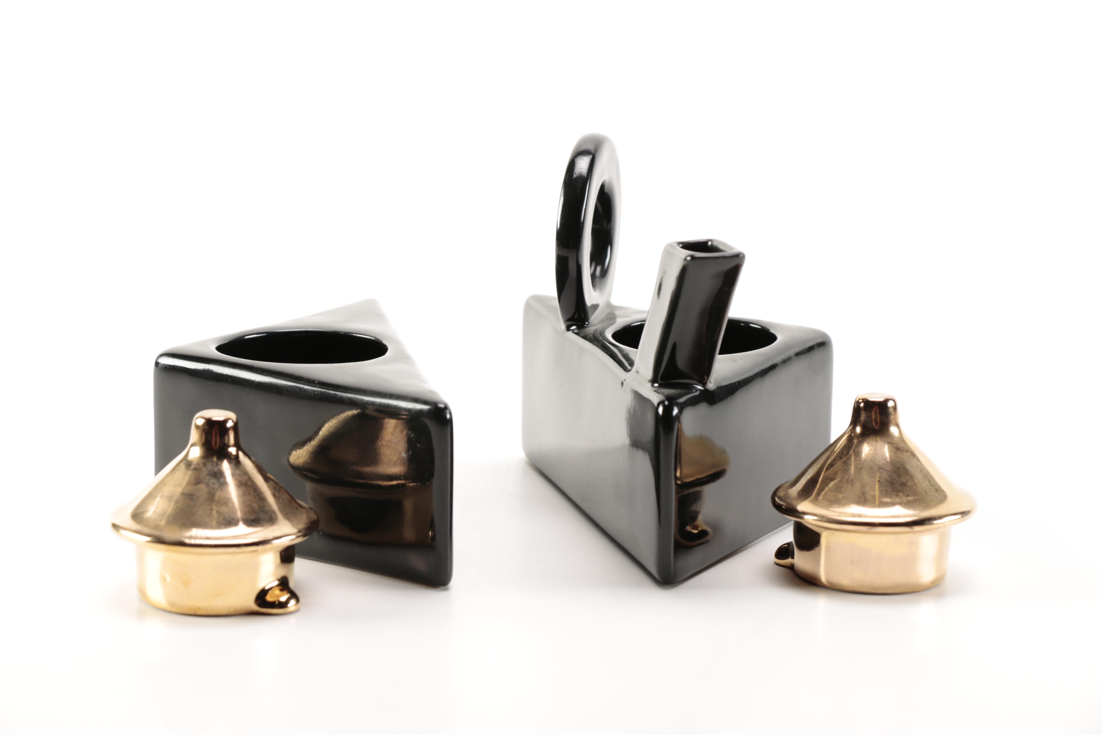 Triangular Black and Gold Tone Ceramic Cream and Sugar Set
