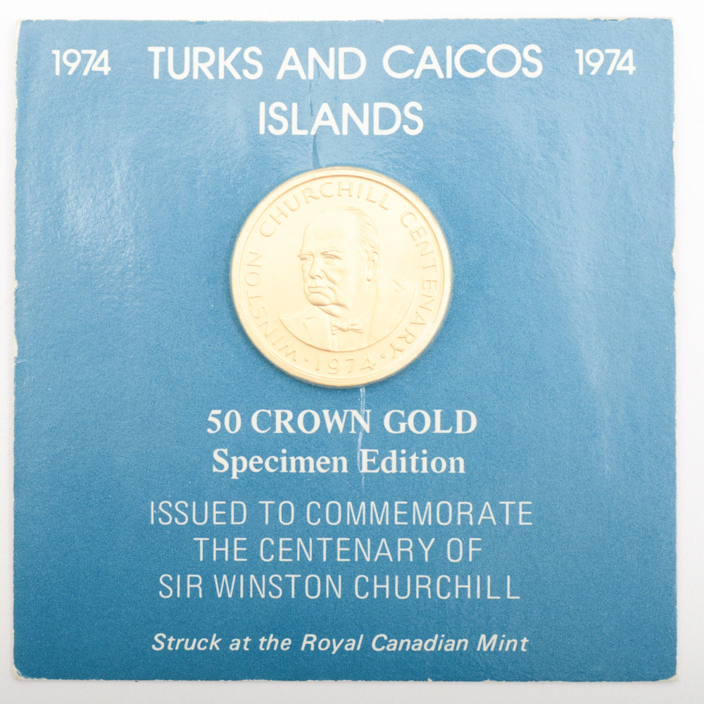 1974 Turks and Caicos Islands Gold 50 Crown Coin