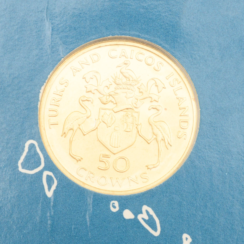1974 Turks and Caicos Islands Gold 50 Crown Coin