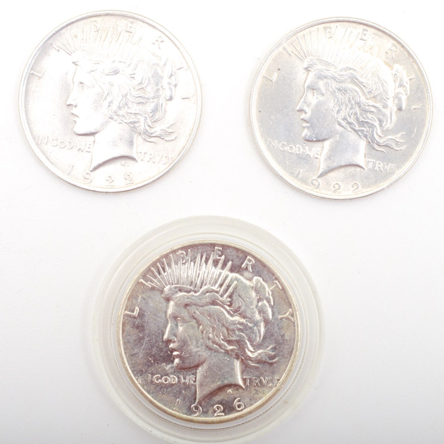 1922 and 1926-D Peace Silver Dollar Coins