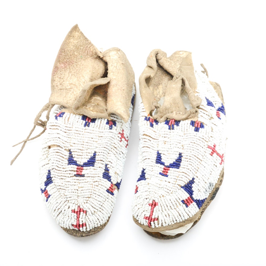 Antique Cheyenne Native American Beaded Moccasins