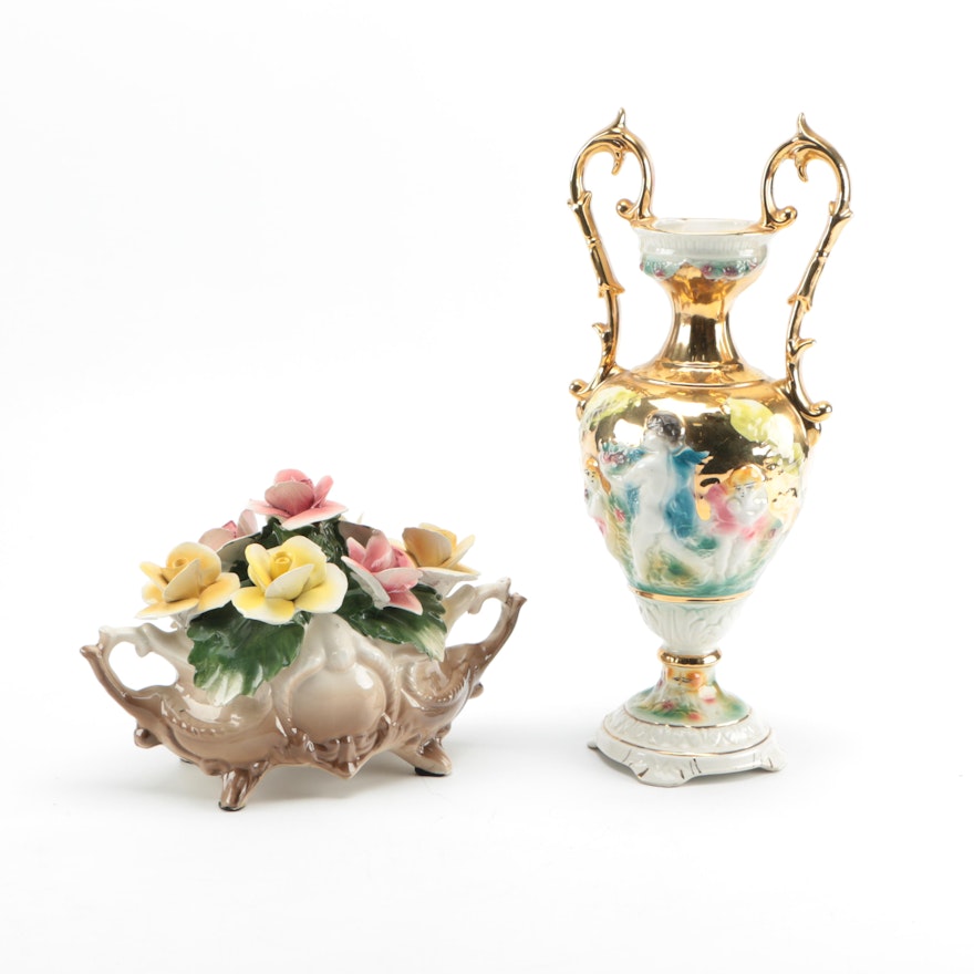 Nuova Capodimonte Table Ornament with an Italian Porcelain Vase