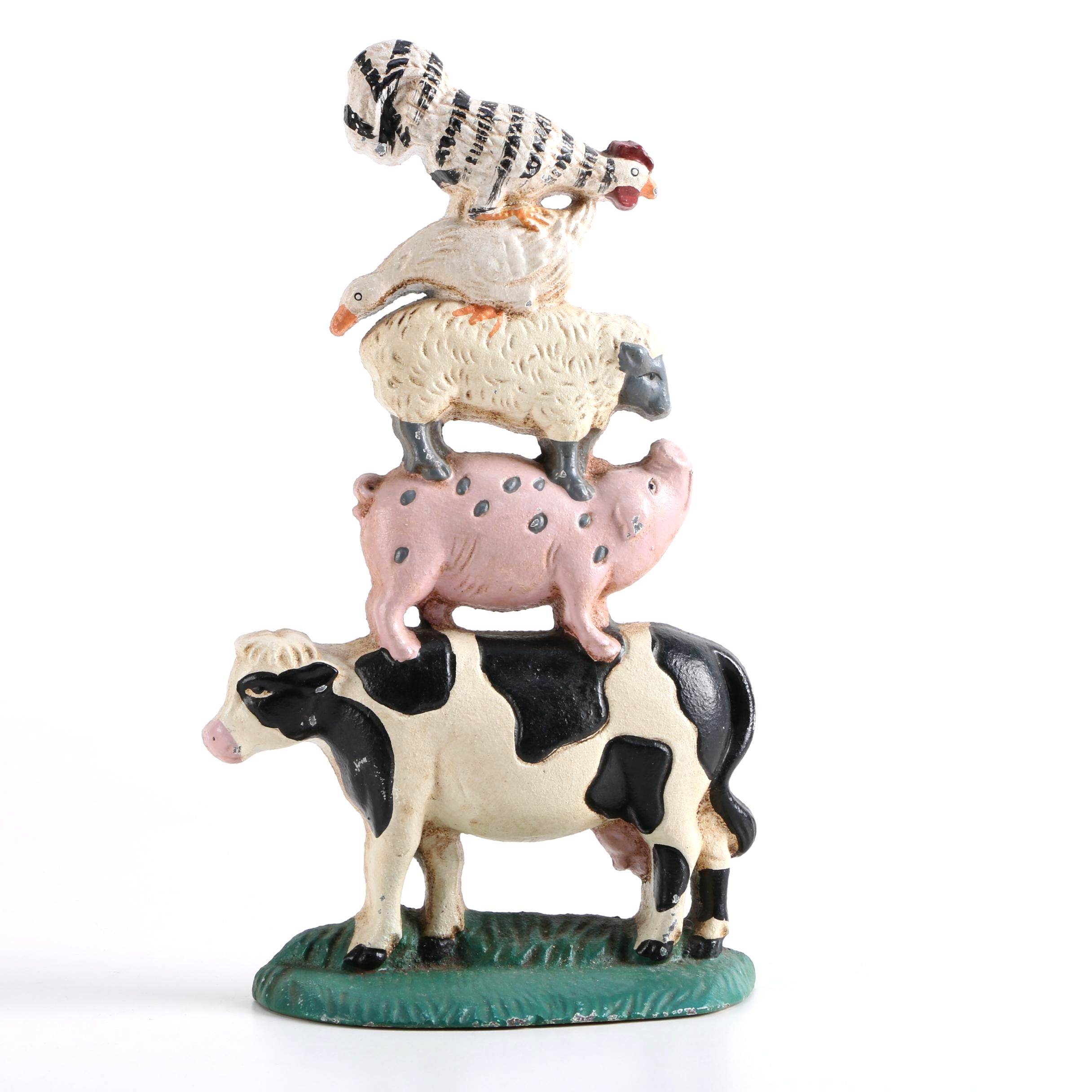 Hand-Painted Cast Iron Farm Animals Door Stop