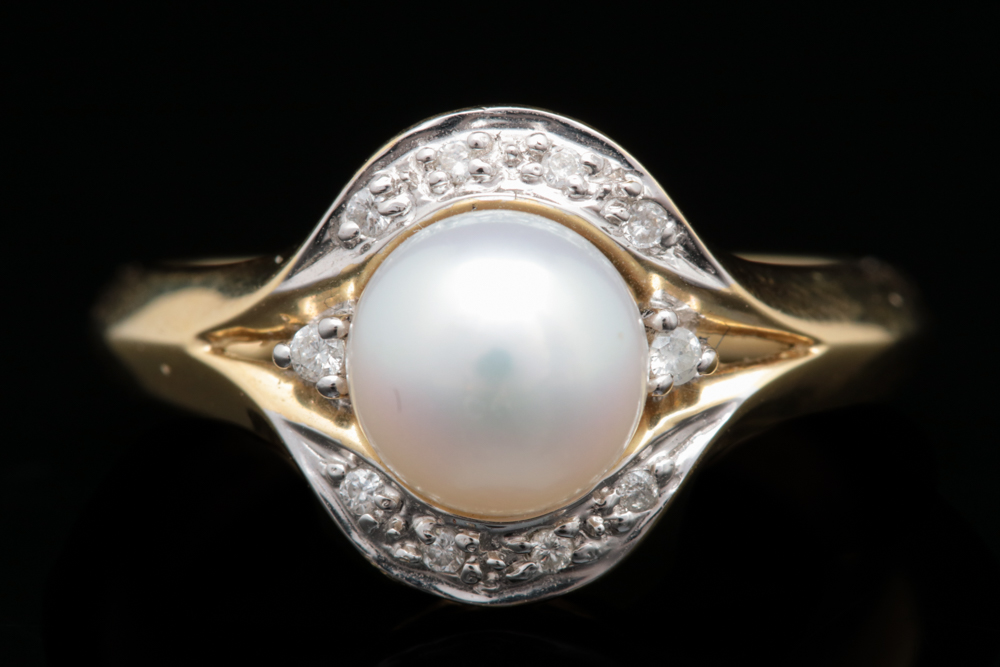 14K Two-Tone Gold, Pearl and Diamond Ring