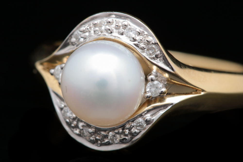 14K Two-Tone Gold, Pearl and Diamond Ring