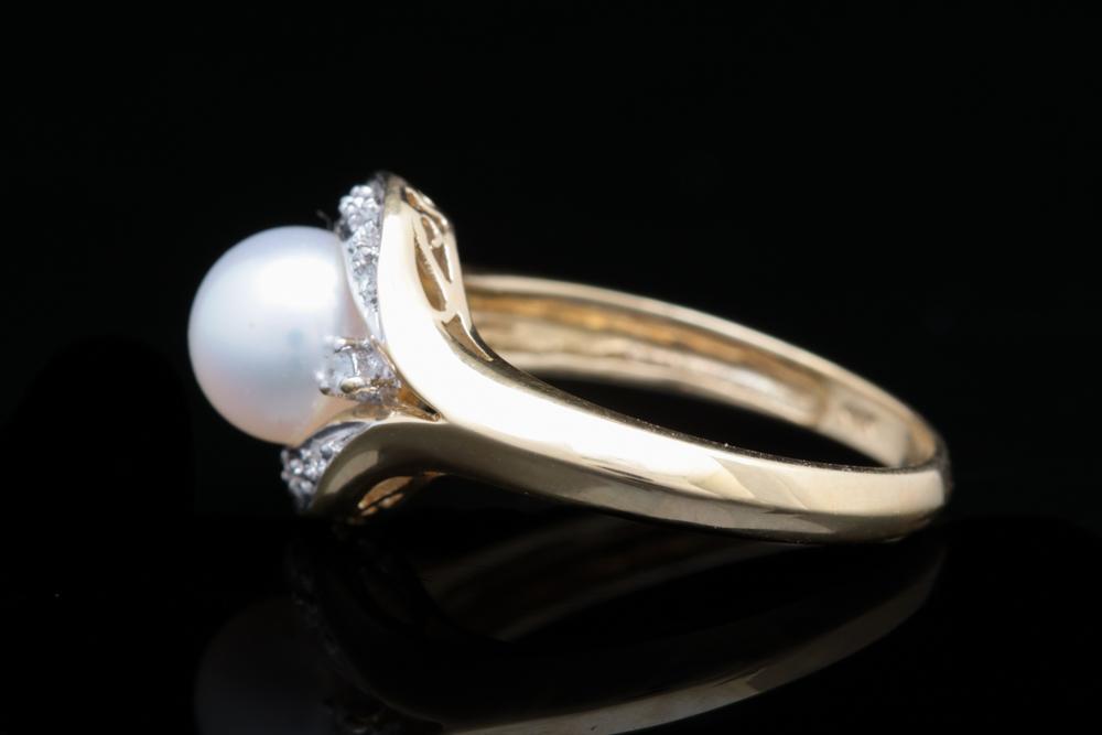 14K Two-Tone Gold, Pearl and Diamond Ring