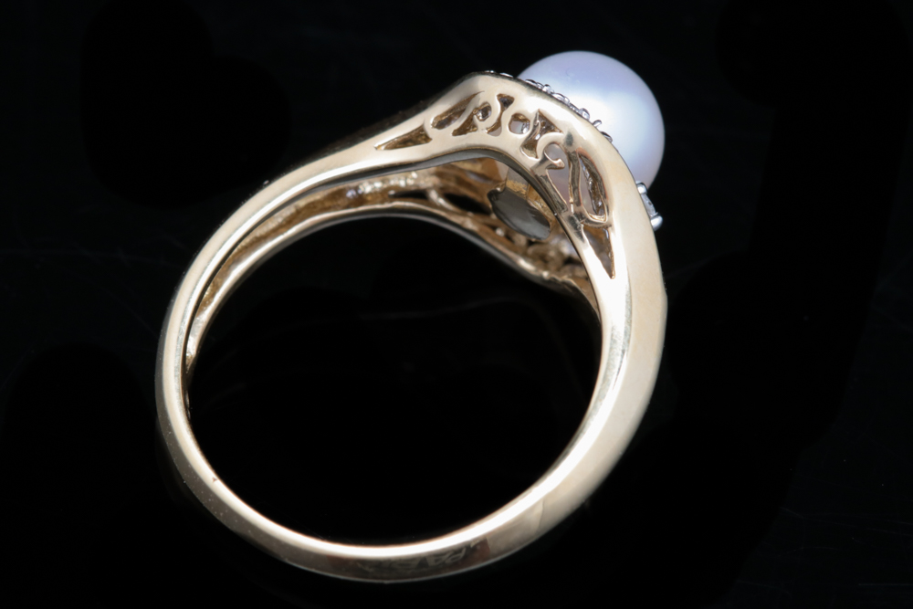 14K Two-Tone Gold, Pearl and Diamond Ring