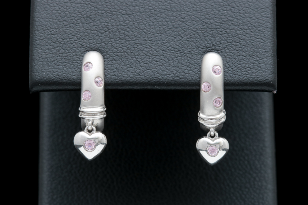 14K White Gold and Pink CZ Earrings